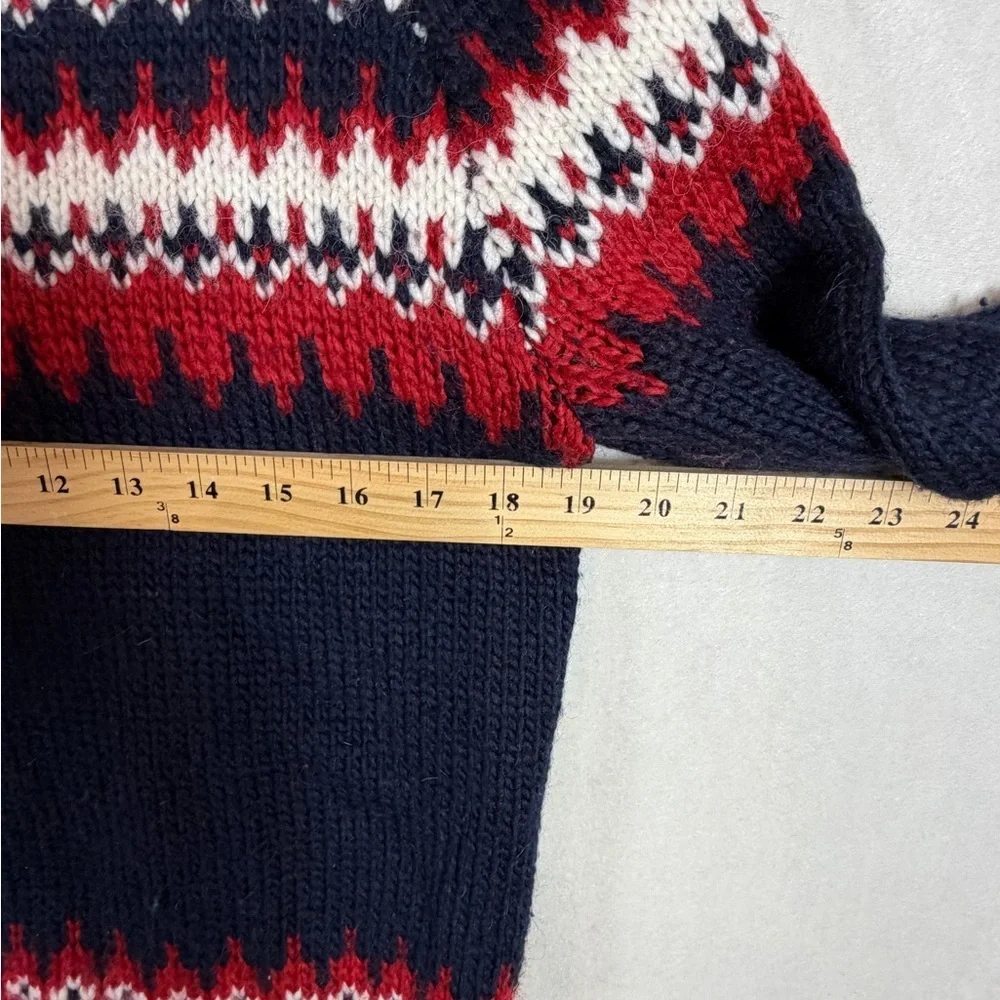 J. Crew Size Small Navy and Red Crewneck Wool Blend Fair Isle Sweater